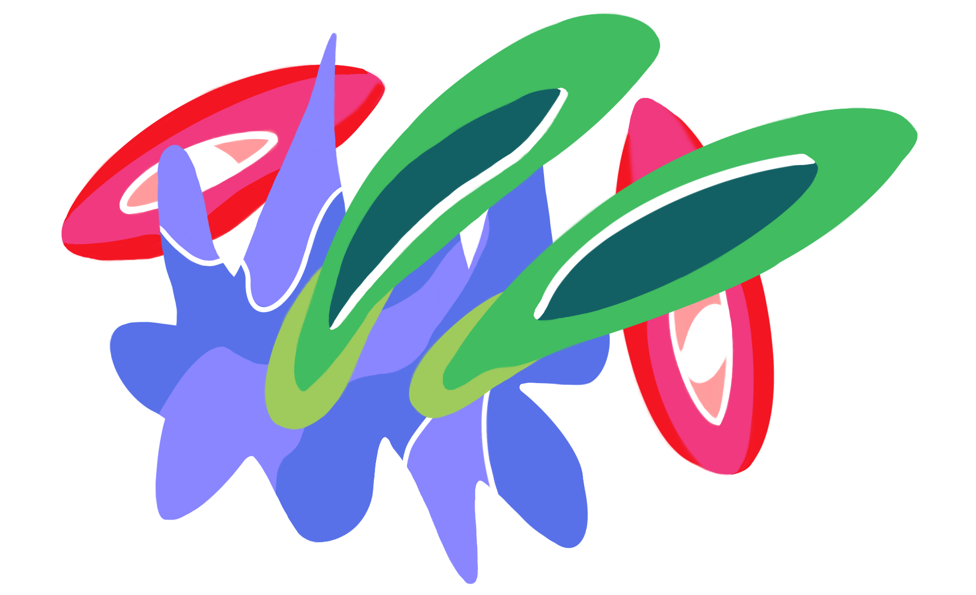 Blue flower design with pink and green leaves