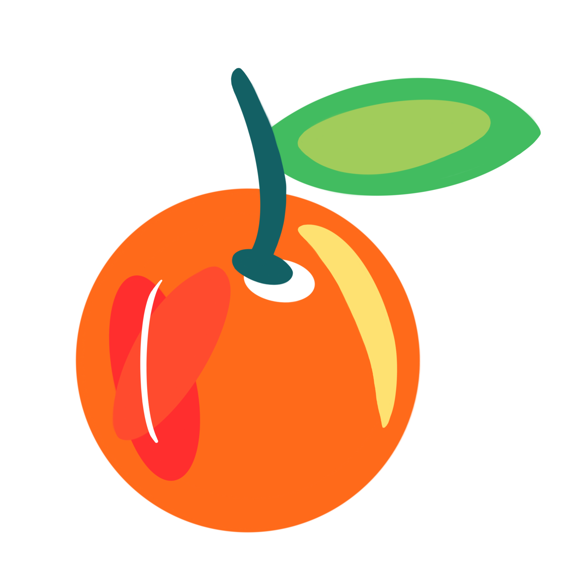 Design of an orange with a green stem and leaf