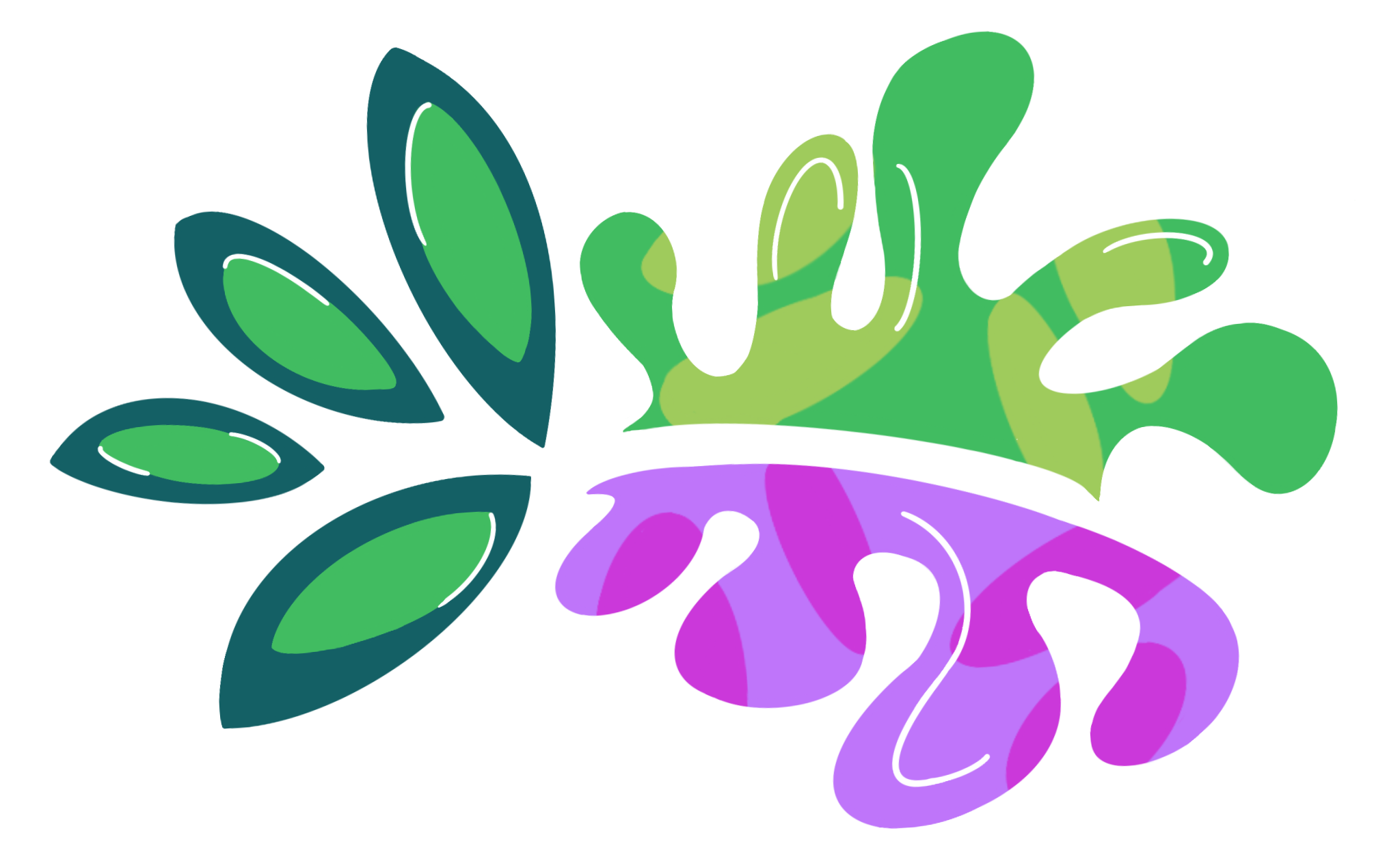 Green and purple plant design with dark and light green leaves